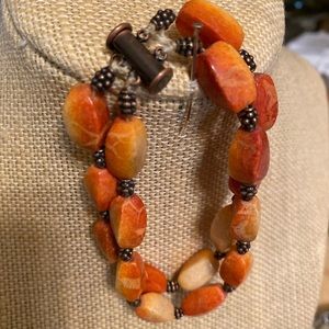Bracelet natural apple coral with copper double strand magnetic closer